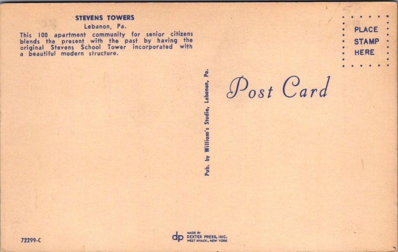 Postcard Stevens Towers Lebanon PA