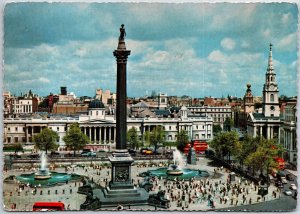 VINTAGE POSTCARD CONTINENTAL SIZE TRAFALGAR SQUARE AND NELSON'S COLUMN LONDON UK