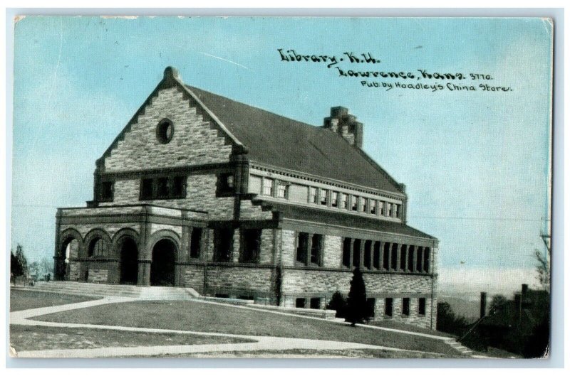 1909 Library KU Exterior Building Field Lawrence Kansas Vintage Antique Postcard