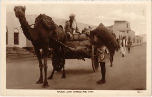 PC MAALA ADEN LOAD CAMELS AND CART REAL PHOTO YEMEN (a32005)