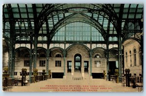 1910 New York City Postcard Pennsylvania Station Concourse Entrance 33rd St.