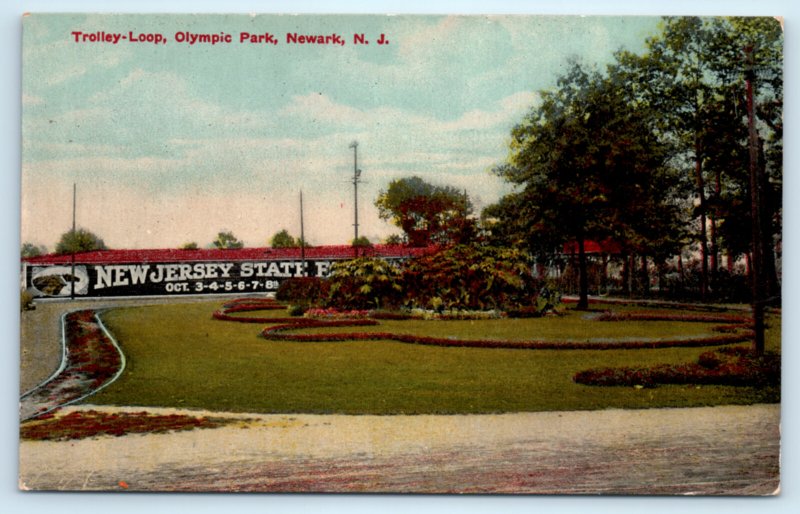 Olympic Park Trolley Loop Amusement Irvington NJ Postcard New Jersey