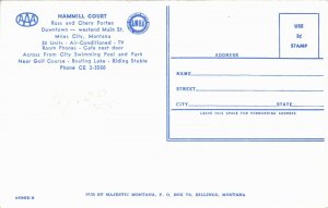 Postcard MT Miles City Hammill Court Motel Classic Cars Roadside 1960s K54