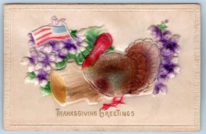 1910's THANKSGIVING PATRIOTIC TURKEY AMERICAN FLAG AIRBRUSHED EMBOSSED GERMANY