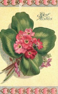 Vintage Postcard 1910's Best Wishes Greetings Beautiful Pink Flowers Blooms