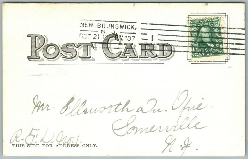 NEW BRUNSWICK NJ FIRST BAPTIST CHURCH UNDIVIDED 1907 ANTIQUE POSTCARD