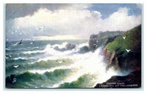 Tucks Oilette Lands End Cornish Coast 'Rough Seas' England UK Postcard