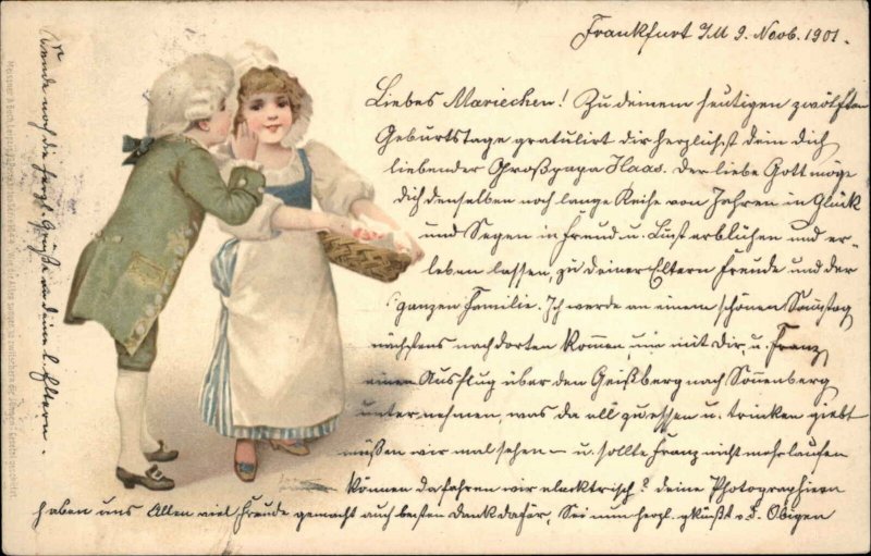 Victorian Children Whispering Secret Frances Brundage? Meissner & Buch Postcard