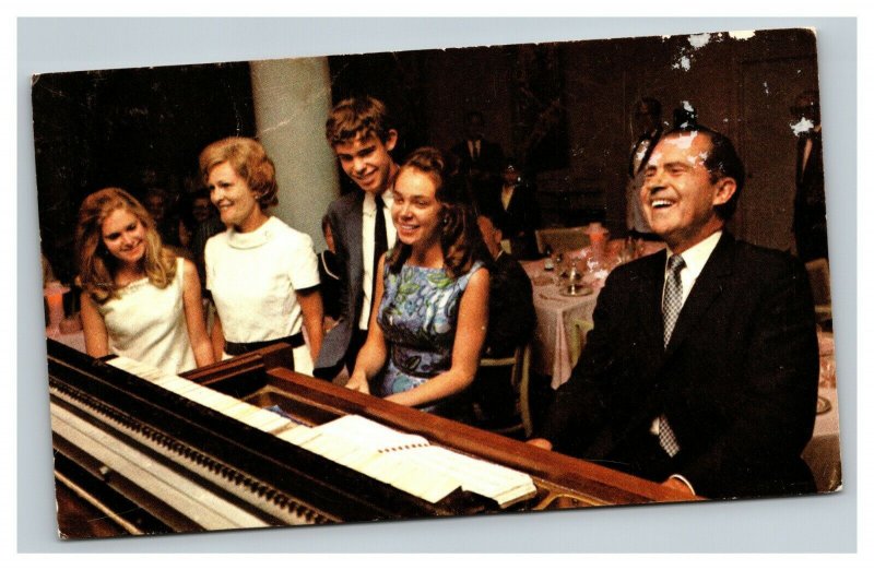 Vintage 1960's Election Postcard Richard Nixon Playing Piano with his Family