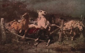 Vintage Postcard Fleeing From The Flames Adolphe Schreyer German Painting