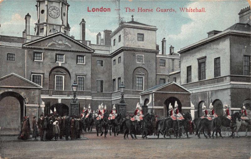 LONDON UK HORSE GUARDS WHITEHALL~UK MILITARY POSTCARD 1905 PMK