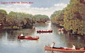 DETROIT MICHIGAN~LAGOON AT BELLE ISLE-CHECKERED CANOE POSTCARD 1910s