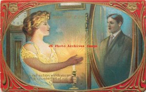 Halloween, AP Co No APM01-2 Gold, Woman Sees Reflection of Man in Mirror, WOB