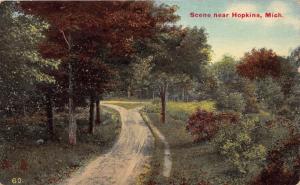 Hopkins Michigan~Unpaved Path Among Lots of Trees~1913 Postcard