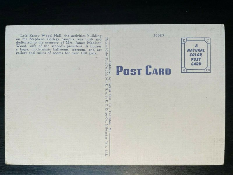 Vintage Postcard 1930-45 Wood Hall, Stephens College, Columbia, Missouri (MO)