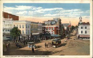 Hagerstown Maryland MD Public Square Trolley Streetcar c1910 Vintage Postcard