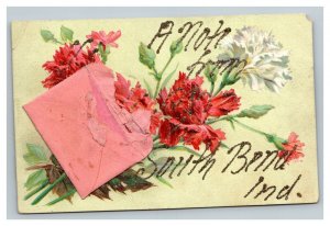 Vintage 1900's Best Wishes Postcard Glitter Embossed Greetings Southbend Indiana