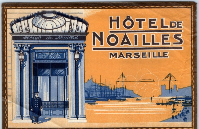 x3 LOT c1930s Marseille, France Luggage Label Hotel de Noailles Art Deco 5D