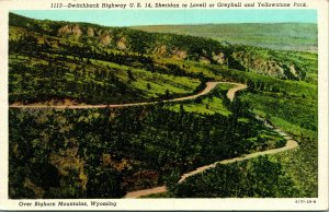 Vtg Postkarte Sheridan Lowell Wyoming Wy Highway US 14 Switchback Unbenutzt Unp