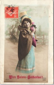 Victorian Woman Vive Sainte Catherine! Arjalew Vintage RPPC 09.47