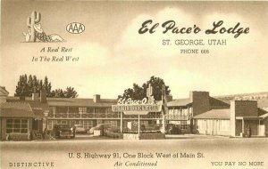 Associate Service El Pace O Lodge St George Utah roadside 1930s Postcard 9178