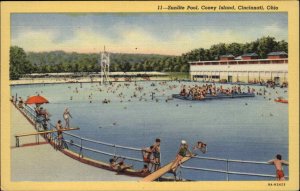 Cincinnati Ohio OH Birdseye View Swimming Pool c1930s-40s Linen Postcard