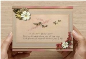 Birthday Postcard Set of 16, Swallows and a Branch of Cherry Blossoms Pastels