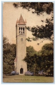 c1930's Campanile ISC Tower Clock Ames Iowa IA Handcolored Vintage Postcard