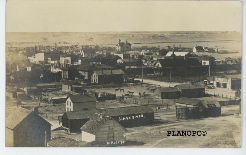 SIDNEY, NEBRASKA BIRD'S EYE VIEW OF SIDNEY-1908 RPPC REAL PHOTO POSTCARD