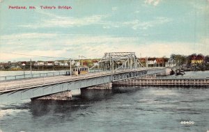 PORTLAND MAINE~TUKEY'S BRIDGE WITH TROLLEY~1911 POSTCARD