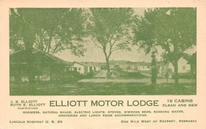 ELLIOTT MOTOR LODGE Kearney, Nebraska Lincoln Highway Roadside Vintage Postcard