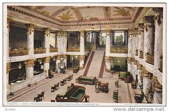 Lobby and Grand staircase, Jefferson Hotel, Richmond, Virginia, PU-00-10s