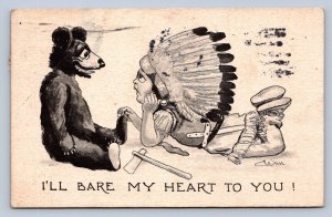 J98/ Teddy Bear Interesting Postcard c1910 Child Indian Native Axe 353