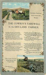 Farm Agriculture Cowboy Farewell Poem 1918 Postcard 2478