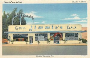 Postcard 1940s Florida Miami Jimmie's Bar & Grill autos Liquor Store FL24-2263