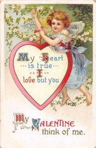 E67/ Valentine's Day Love Holiday Postcard c1910 Girl Heart Flowers 13