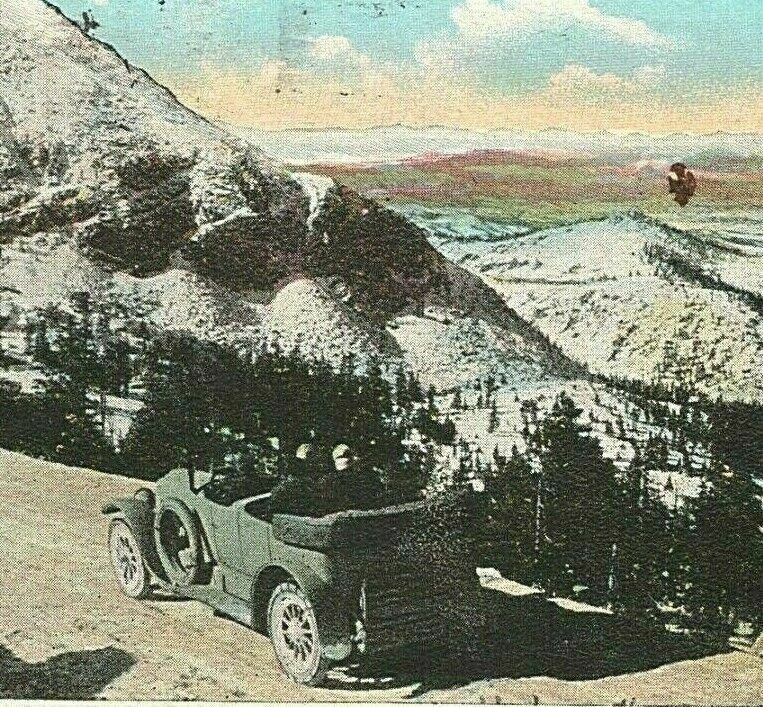 c.1920s Pikes Peak Auto Highway, Car, Mountain, Colorado Postcard