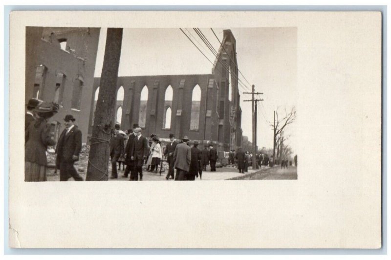 1908 Disaster Fire Ruins Building Crowd Chelsea MA RPPC Photo Unposted Postcard 