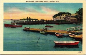 Waterfront Town Wharf Marion Massachusetts MA Linen Postcard VTG UNP Vintage 