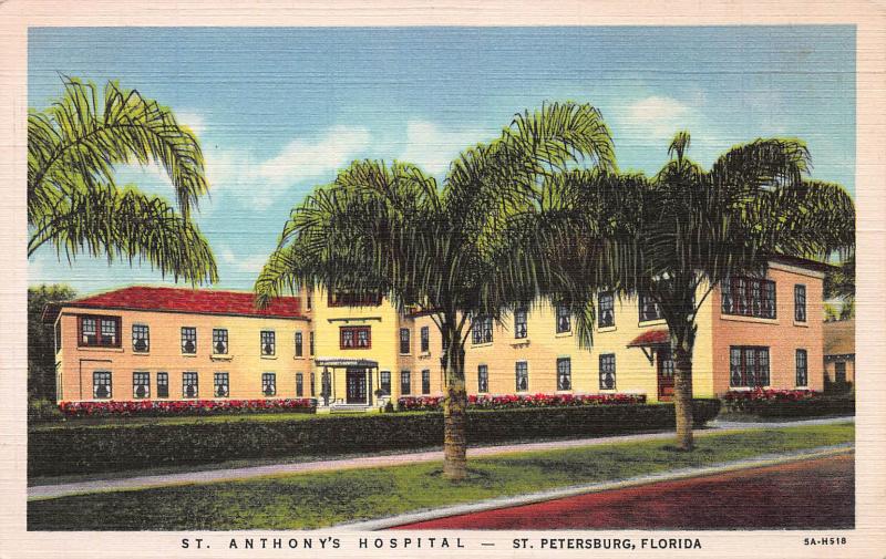 St. Anthony's Hospital, St. Petersburg, Florida, Early Linen Postcard, unused