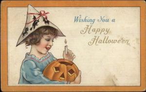 Halloween - Little Girl Witch Hat & JOL 80E c1910 Postcard