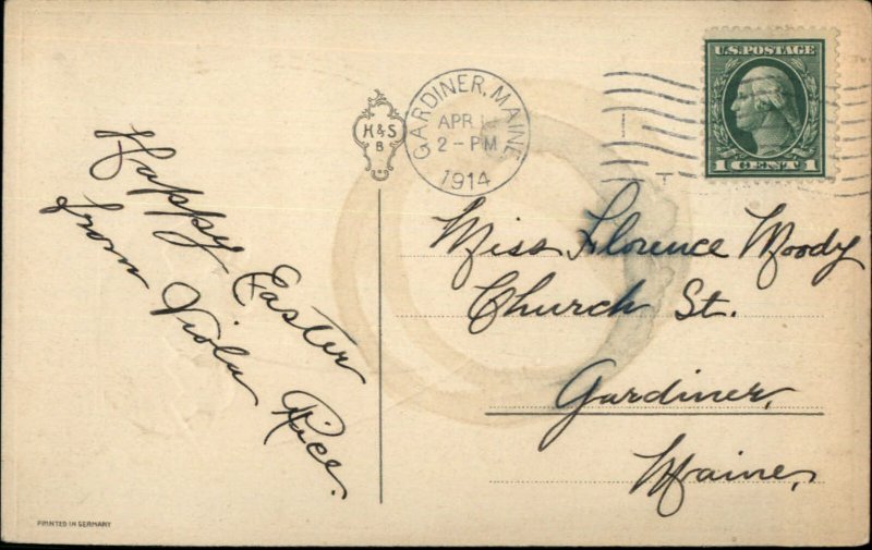 Easter Fantasy - Chicks Sailing in Egg Shell Boat c1910 Postcard