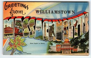 Greetings From Williamstown Massachusetts Large Letter Linen Postcard 1945