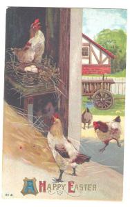 Vintage Easter Postcard Hens Eggs in Nest Barn Farm Embossed