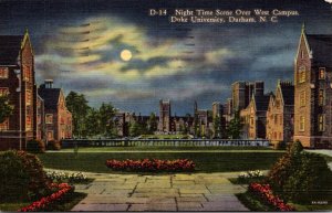 North Carolina Durham Night Time Scene Over West Campus Duke University 1950 ...