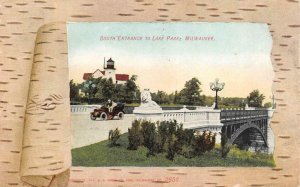 MILWAUKEE, Wisconsin WI ~ LAKE PARK SOUTH ENTRANCE Wood Peel Frame 1909 Postcard
