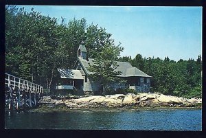 Boothbay Harbor, Maine/ME Postcard, All-Saints-By-The-Sea Chapel, Boat '...