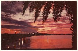 Memorial Causeway At Sunset, Clearwater Bay, Florida, Vintage Chrome Postcard