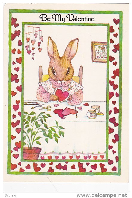 AS: Be My Valentine by Susan Whited LaBelle, Rabbits writing on a red heart-s...