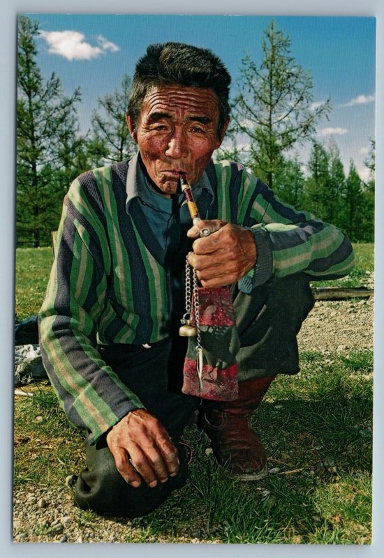 2011 ASIA MONGOLIA Mongolian stock-breeder with PIPE Rare Russian Photo Postcard